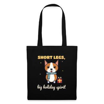Short Legs, Big Holiday Spirit – Corgi Weihnachten - Stoffbeutel - Schwarz - Vorne