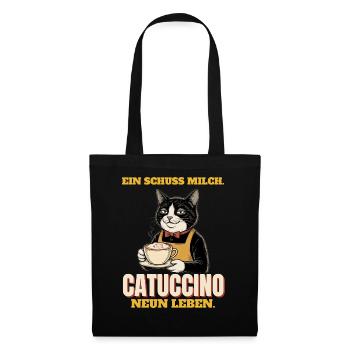 Catuccino: ein Schuss Milch, neun Leben - Stoffbeutel - Schwarz - Vorne