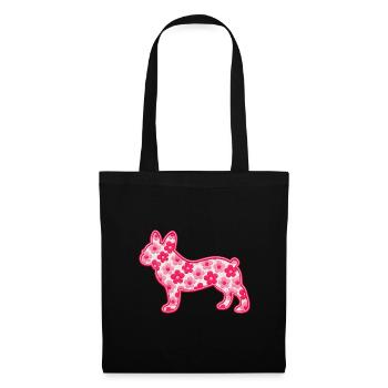 Florale französische Bulldoggen-Silhouette - Stoffbeutel - Schwarz - Vorne
