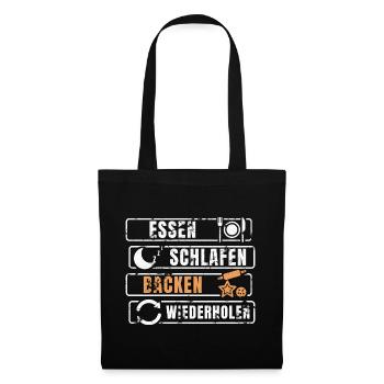Essen Schlafen Backen Wiederholen - Stoffbeutel - Schwarz - Vorne