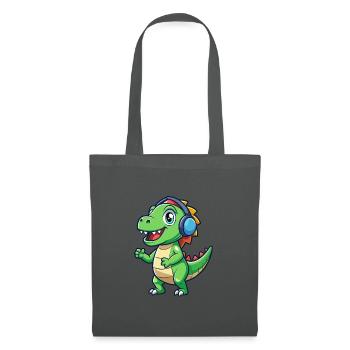 Dinosaur Funny Cartoon Character Headphone Music - Tote Bag - graphite grey - Front