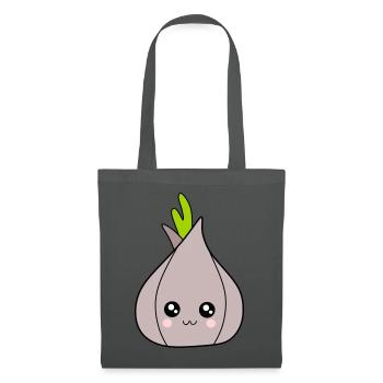 Kawaii Zwiebel Knoblauch Kawaii Gemüse Kawaii Obst - Stoffbeutel - Graphite - Vorne