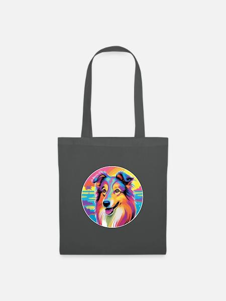 Rauer Collie Hund Rasse Bunte Karikatur Aquarell - Stoffbeutel - Graphite