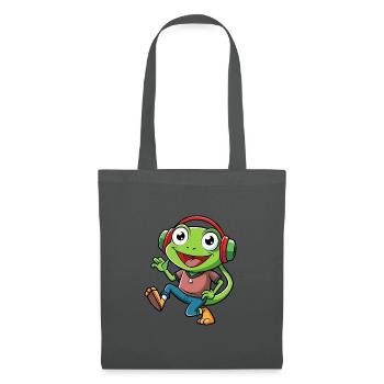 Frosch Lustige Cartoon Figur Kopfhörer Musik - Stoffbeutel - Graphite - Vorne