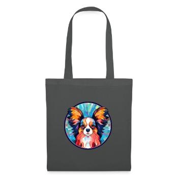 Papillon Hund Buntes Glas Bunte Karikatur Kawaii - Stoffbeutel - Graphite - Vorne