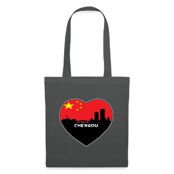 Chengdu-China-Flaggen-Skyline-Reise-Andenken - Stoffbeutel - Graphite - Vorne