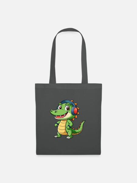 Crocodile Drôle Dessin Animé Personnage Casque Musique - Sac en tissu - gris graphite