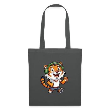 Tiger Lustige Zeichentrickfigur Kopfhörer Musik - Stoffbeutel - Graphite - Vorne