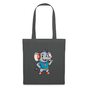 Elefant Lustige Zeichentrickfigur Kopfhörer Musik - Stoffbeutel - Graphite - Vorne