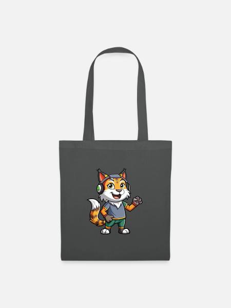Luchs Lustige Zeichentrickfigur Kopfhörermusik - Stoffbeutel - Graphite
