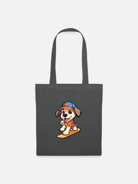 Lustiger Hund Kawaii Cartoon Haustier spielt Skateboard - Stoffbeutel - Graphite