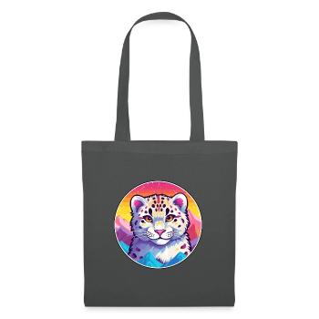 Schneeleopard Katze Bunte Karikatur Aquarell Illus - Stoffbeutel - Graphite - Vorne
