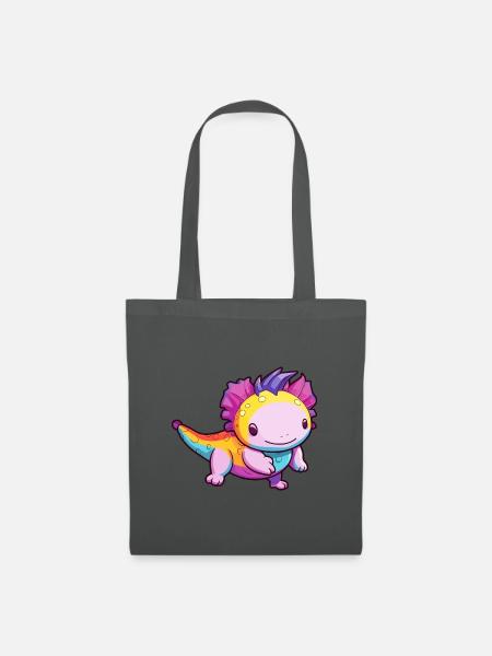 Axolotl Buntes Aquarell Cartoon Kawaii Tier - Stoffbeutel - Graphite
