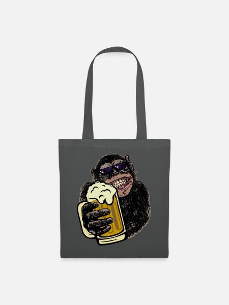Affe mit Bier Biertrinkershirt Geschenk - Stoffbeutel - Graphite