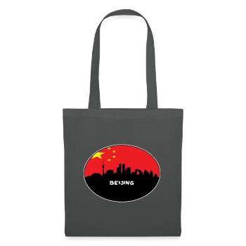 Peking-China-Flaggen-Skyline-Schattenbild-Reise - Stoffbeutel - Graphite - Vorne
