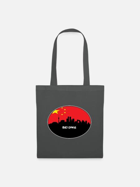 Peking-China-Flaggen-Skyline-Schattenbild-Reise - Stoffbeutel - Graphite