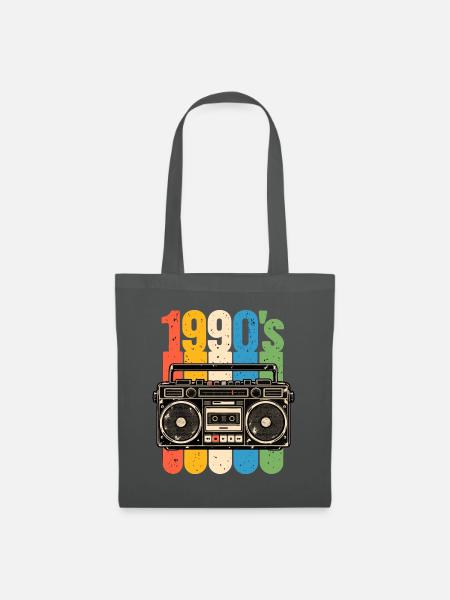 1990er Stereo und Kassetten Nostalgie - Stoffbeutel - Graphite