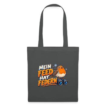 Mein Feed hat Federn – Rotkehlchen im Winter - Stoffbeutel - Graphite - Vorne