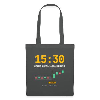 15:30 Meine Lieblingsuhrzeit – Trader Shirt - Stoffbeutel - Graphite - Vorne