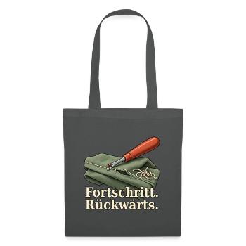 Fortschritt. Rückwärts. – Nähhumor mit Nahttrenner - Stoffbeutel - Graphite - Vorne