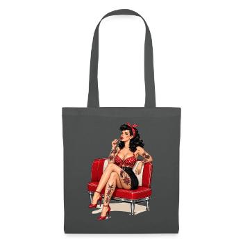 Rockabilly Pin-Up Girl mit Lolly und Tattoos - Stoffbeutel - Graphite - Vorne
