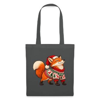 Weihnachtsfuchs – Süßer Fuchs im Winterpullover - Stoffbeutel - Graphite - Vorne