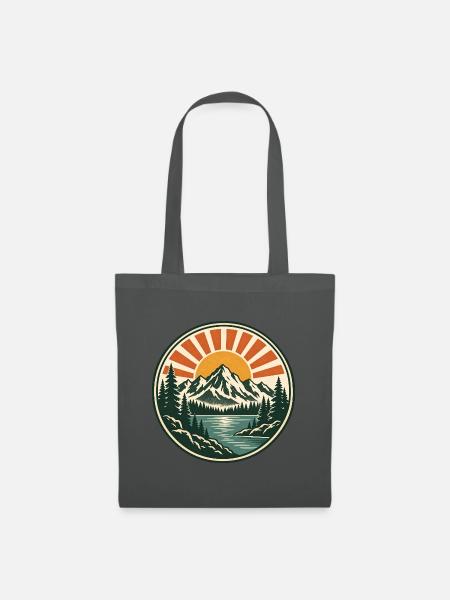Bergsee Sonnenaufgang Retro Sticker - Stoffbeutel - Graphite