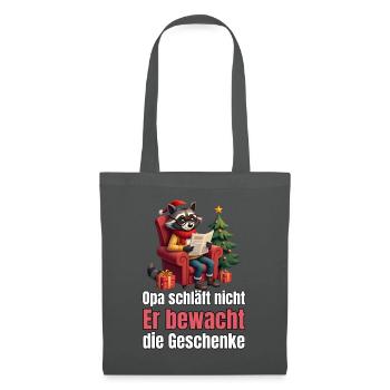 Waschbär-Opa bewacht die Geschenke - Stoffbeutel - Graphite - Vorne