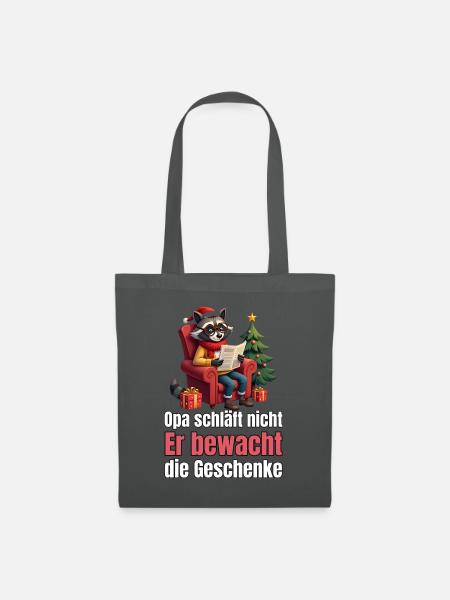 Waschbär-Opa bewacht die Geschenke - Stoffbeutel - Graphite