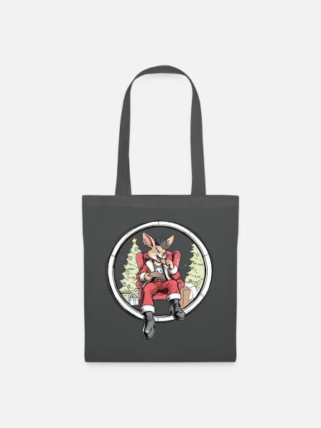 Häschen-Santa im Weihnachtskreis - Stoffbeutel - Graphite