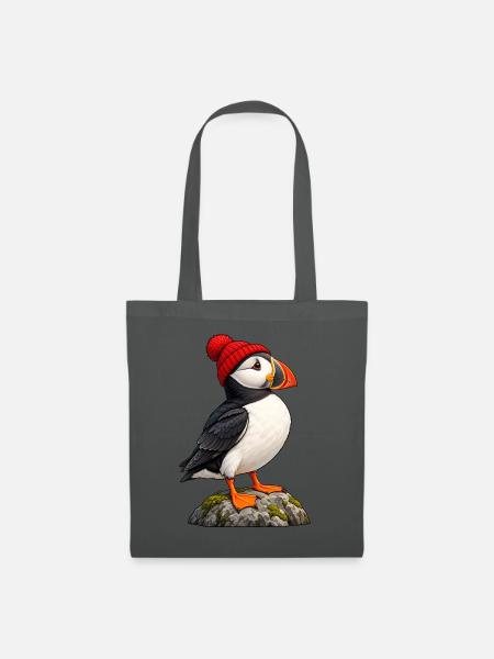 Papageitaucher mit roter Bobble-Mütze - Stoffbeutel - Graphite