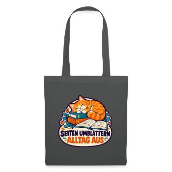 Lesekatze – Seiten umblättern, Alltag aus - Stoffbeutel - Graphite - Vorne