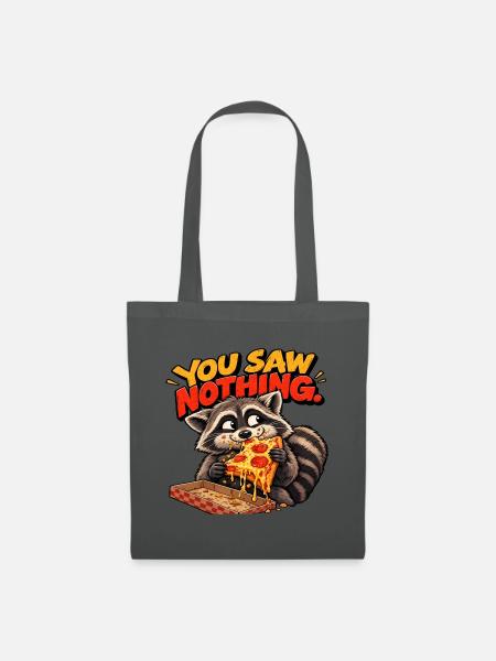 Pizza Thief Waschbär – Spaßiger Retro-Stil - Stoffbeutel - Graphite