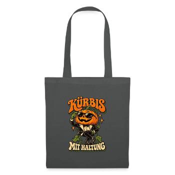 Kürbis mit Haltung – Halloween Stil - Stoffbeutel - Graphite - Vorne