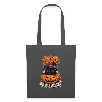Boo Kürbiskatze mit Hexenhut - Stoffbeutel - Graphite - Vorne