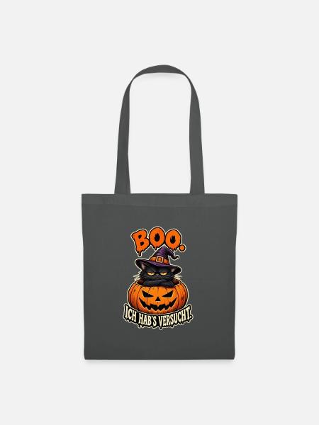 Boo Kürbiskatze mit Hexenhut - Stoffbeutel - Graphite