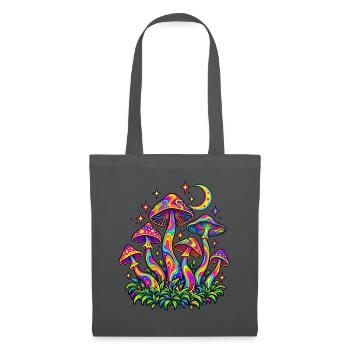 Bunte Pilze mit Mond und Sternen – Retro Design - Stoffbeutel - Graphite - Vorne