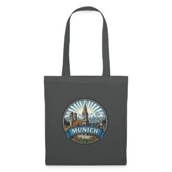 Münchener Bayern Reiseabzeichen Marienplatz Souvenir - Stoffbeutel - Graphite - Vorne