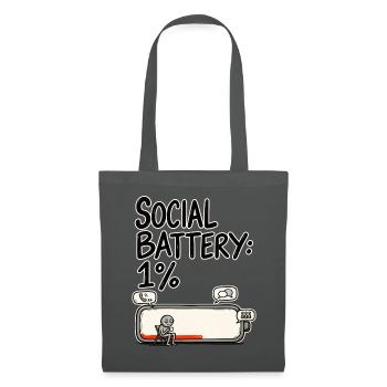 Social Battery 1 % – Soziale Batterie Leer Humor - Stoffbeutel - Graphite - Vorne