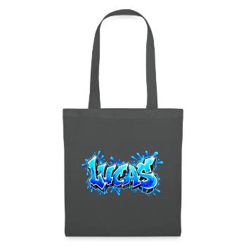 LUCAS explodiert in Neonblau! Epischer Graffiti-Name - Stoffbeutel - Graphite - Vorne