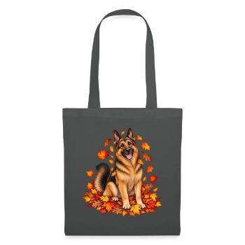 Herbstlicher Schäferhund auf Laub - Stoffbeutel - Graphite - Vorne