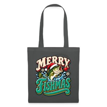 Merry Fishmas: Festlicher Weihnachtsfisch - Stoffbeutel - Graphite - Vorne