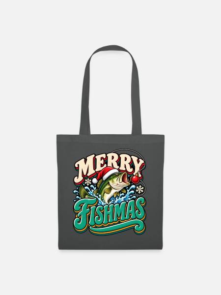 Merry Fishmas: Festlicher Weihnachtsfisch - Stoffbeutel - Graphite