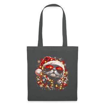 DJ Katze mit Weihnachtsmütze und Sonnenbrille - Stoffbeutel - Graphite - Vorne