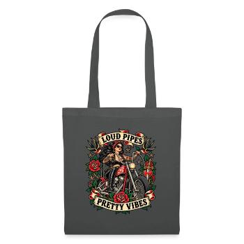 Biker Girl Frauen - Loud Pipes Pretty Vibes - Stoffbeutel - Graphite - Vorne