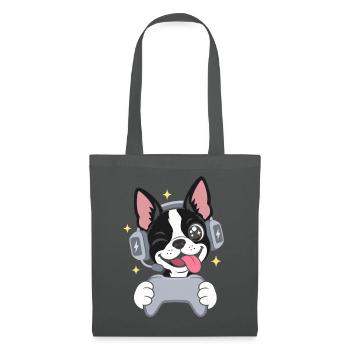 Gaming Boston Terrier mit Headset und Controller - Stoffbeutel - Graphite - Vorne