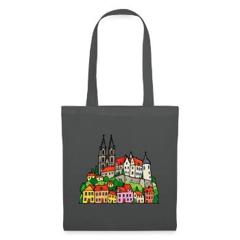 Meißen Skyline im bunten Wachsmalstil - Stoffbeutel - Graphite - Vorne