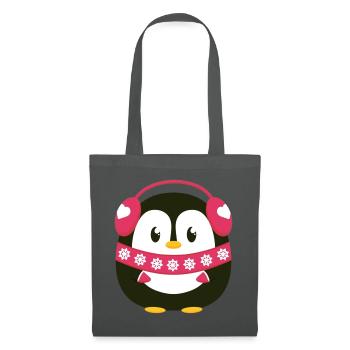 Süßer Pinguin in Pink mit Winterlook  - Stoffbeutel - Graphite - Vorne