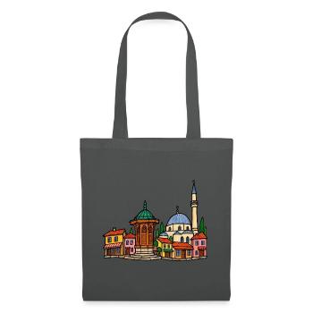 Sarajevo Skyline im bunten Wachsmalstil - Stoffbeutel - Graphite - Vorne