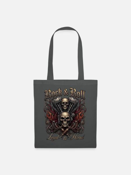 Rock & Roll Skull Flames - Stoffbeutel - Graphite